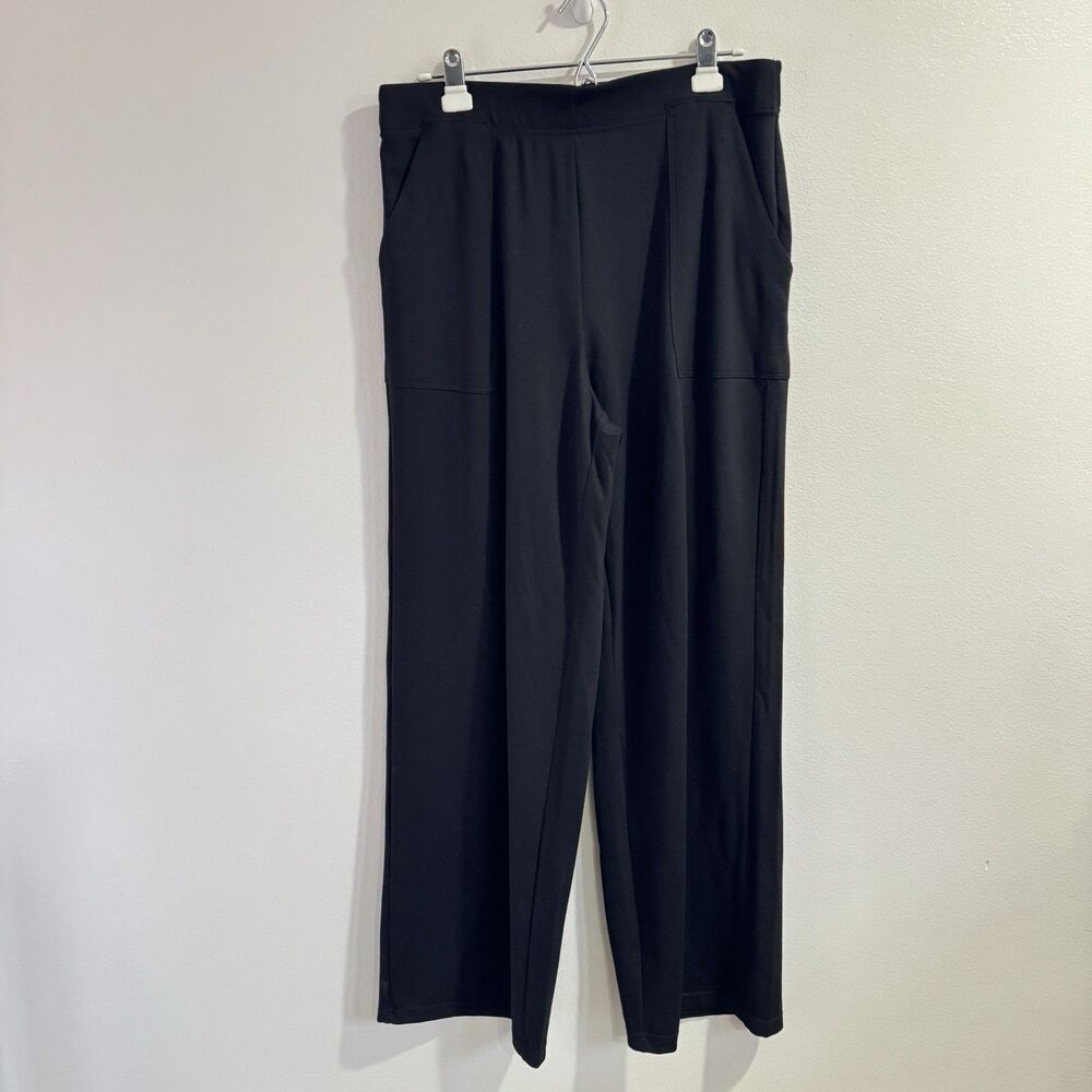 NWT Max Studio London Black Pants XL Wide Leg Mid Rise Knit Pull On Stretch